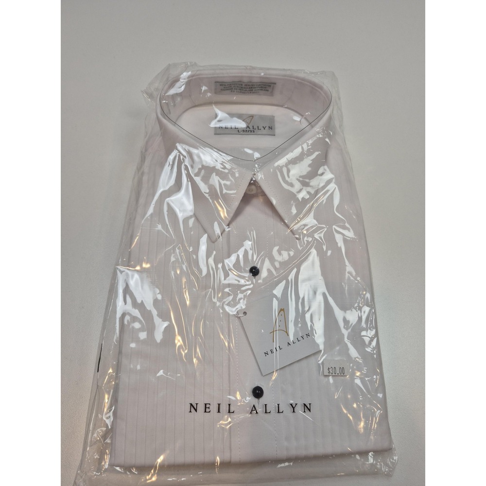Neil Allyn Dress Shirt Mens L 32/33 White Pleated French Cuff Tuxedo Formal